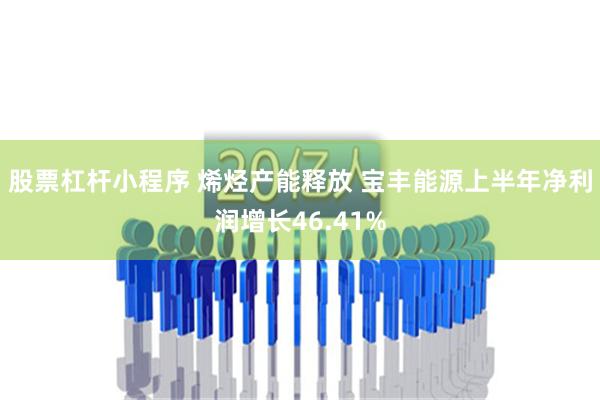 股票杠杆小程序 烯烃产能释放 宝丰能源上半年净利润增长46.41%