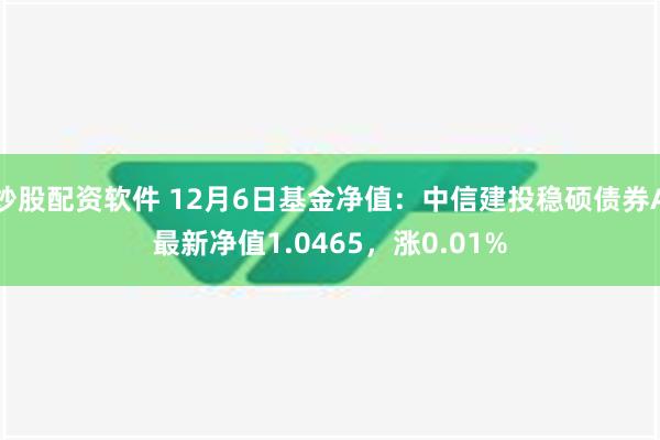 炒股配资软件 12月6日基金净值：中信建投稳硕债券A最新净值1.0465，涨0.01%